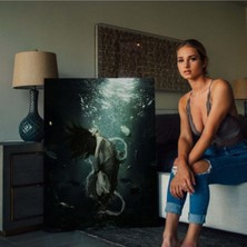 Dekoratif Sea & Women Hd Dijital Baskı Dikey Kanvas Tablo Oturma Odası Ofis Dekoru