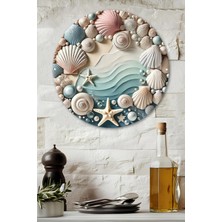 KutuTR 3D Görünümlü Temperli Cam Tablo – Deniz Kabukları Temalı Duvar Süsü Uv Baskı 33X33 CM-CDS114