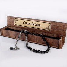 Takı925 Gümüş Püsküllü Canım Babam Yazılı Ahşap Kutulu Onix Taşlı Tesbih