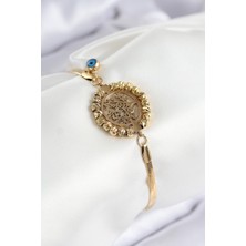 Mena Rise 316L Çelik Nazar Boncuk Detaylı Hayat Ağacı Model Italyan Zincir Gold Renk Kadın Bileklik - Lisinya