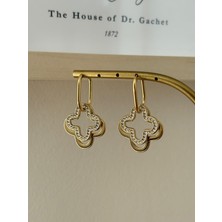 Marsel Yonca Model Zirkon Taşlı Sallantılı Gold Çelik Vip Küpe