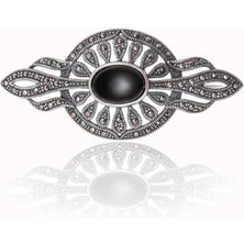 Gumush Hk Gümüş Broş Markazit ve Oniks Taşlı|Gümüş Takı Hediyelik Ürünler