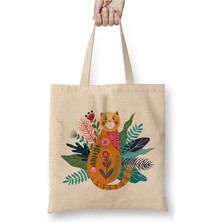 Toyaso Cute Ginger Cat Kedi Art Beyaz Bez Çanta Uzun Saplı Alışveriş Çantası Plaj Çantası