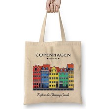 Toyaso Copenhagen Kopenhag Danimarka Beyaz Bez Çanta Uzun Saplı Alışveriş Çantası Plaj Çantası