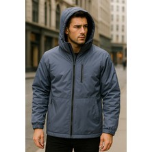 Remsa Erkek Kapüşonlu Cep Detaylı Içi Polar Kışlık Mont 2571 Füme