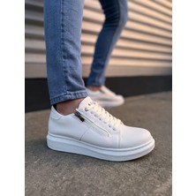 Joy Ayakkabı JY155 Warrior Bağcıklı ve Fermuarlı Cilt Erkek Günlük Sneaker Ayakkabı Cbt - Beyaz