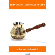 Letsii Şık Pirinç Cezve Ergonomik Ahşap Saplı 4 Inç Kahve Pişirme Cezvesi