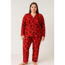 Pemilo Kadın 02170 Büyük Beden Süet Düğmeli Pijama Takımı