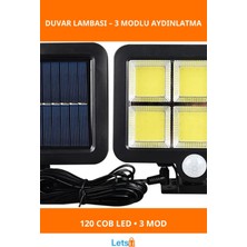Letsii 120 Cob LED Güneş Enerjili 3 Modlu Duvar Lambası