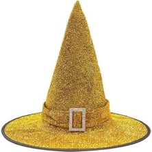 Hallowen Cadı Şapkası Tokalı Kemerli Simli Gold