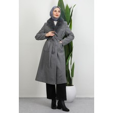 Arven Kürklü Kaban Koyu Gri