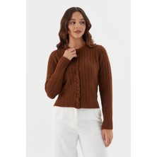 Shopping Shop Bisiklet Yaka Fitilli Triko Hırka Kahve