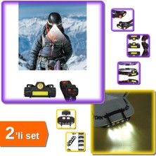 Hereveoyuncak Şapka Feneri 5 Ledli + Kafa Lambası Şarjlı Sensörlü 8 Saat 2’li Set - Kamp + Balıkçılık - ZQ81KD