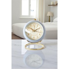 Hediye Fikri Yuvarlak Şık Tasarımlı Masa Saati Alarmlı Çalar Saat-Mavi