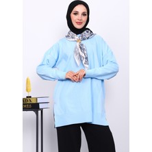 İmaj Butik Bebe Mavi Bisiklet Yaka Soğuk İplik Triko Tunik