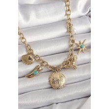 Mena Rise 316L Çelik Gold Renk Zincir Sallantılı Çoklu Figür Model Kadın Kolye - Lisinya