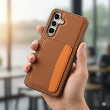 Kip GSM Samsung Galaxy S25 Fe Uyumlu Kılıf Çift Renkli Kartlıklı Deri Tasarımlı Cüzdan Kapak