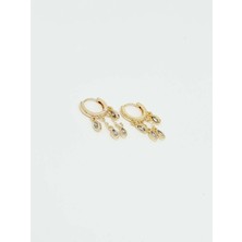 Miruva Altın Renk Sallantılı Taş Detaylı Çelik Halka Küpe