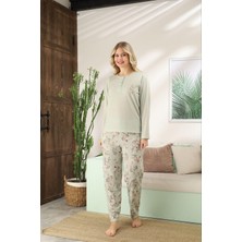 Balis Pijama 3 Düğmeli Uzun Kollu Kadın Pamuklu Pijama Takımı