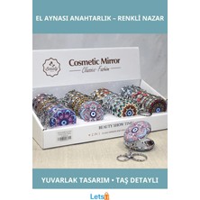 Letsii Taşlı Renkli Nazar Boncuğu Desenli El Aynası Anahtarlık