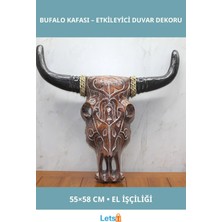 Letsii Doğal Ahşap El Işçiliği Duvara Asmalı Bufalo Kafası 55X58 cm