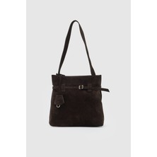 Oggo Suvea Kahve Süet Hakiki Deri Omuz Çantası