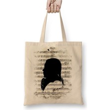 Toyaso Wolfgang Amadeus Mozart Piyano Müzik Notaları Beyaz Bez Çanta Uzun Saplı Alışveriş Çantası