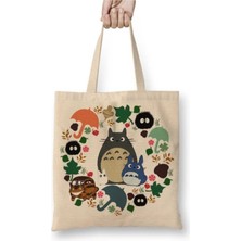 Toyaso Totoro Beyaz Bez Çanta Uzun Saplı Alışveriş Çantası Plaj Çantası
