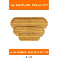 Letsii Ahşap Oval Şık 3'lü Sunum Tabağı Seti