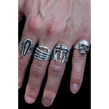 Renery 4 Adet 925 Ayar Gümüş Kaplama Ayarlanabilir El Yapımı Erkek Kadın Miğfer Savaş Yüzük Seti