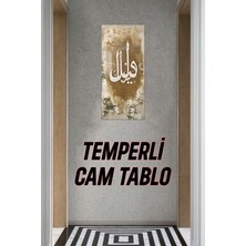 KutuTR Altın Hat Yazılı “hüve” Temalı Temperli Cam Dik Tablo 30X60 cm Ebadında Uv Baskı - DCT077