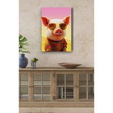 Kıyafet Giymiş Domuz Yağlı Boya Görünümlü Hd Dijital Baskı Dikey Kanvas Tablo 251