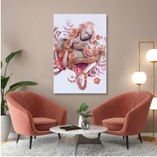 GülsenArt Pembe Güllerin Içinde Gold Yılana Sarılan Model Dikey Hd Baskı Kanvas Tablo