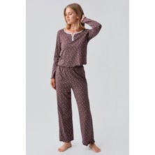 Artış Collection Uzun Kollu Desenli Düğmeli Esnek Pamuklu Pijama Takım 18202