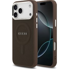 iPhone 17 Pro Uyumlu Kılıf Guess Lisanslı M-Safeli Klasik Yazı Logolu Pu Deri Kapak Kahverengi