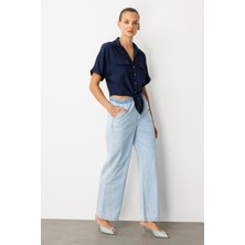 Accort Beli Lastikli Bol Paça Pantolon-Mavi