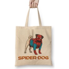 Toyaso Spider Dog Pug Köpek Beyaz Bez Çanta Uzun Saplı Alışveriş Çantası Plaj Çantası