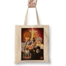 Toyaso Death Note Poster Anime Beyaz Bez Çanta Uzun Saplı Alışveriş Çantası Plaj Çantası