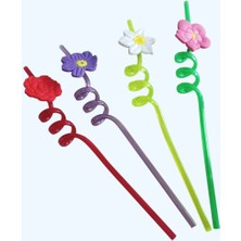 Turanyolu Plastik Çiçek Figürlü Pipet 4’lü Set – Renkli ve Dekoratif