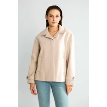 Robin D99752 Düğme Detaylı Kadın Kısa Kaşe Kaban