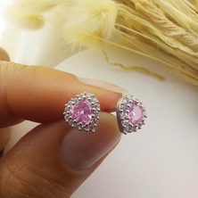 Vaoov 925 Ayar Gümüş Pembe Taşlı Kalp Küpe