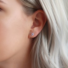 Vaoov 925 Ayar Gümüş Mor Taşlı Minimal Lotus Küpe