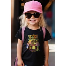Zeycem Süper Ayı Oyun Karekteri Desen Baskılı Kız ve Erkek (Unisex) Çocuk Siyah ve Beyaz Tshirt