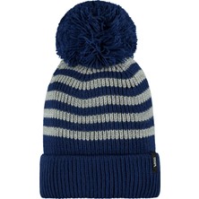 Kitti Erkek Çocuk 4-8 Yaş Polar Astarlı Çizgili Yün Bere Lacivert