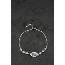 Oya Silver Taşlı Yaprak Gümüş Zincir Bileklik
