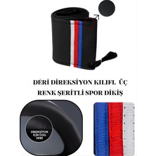 Bmw 5 Deri Direksiyon Kılıfı Prime Kalite, Üç Renk Şeritli Spor Dikiş