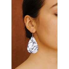 Nurdic Kadın- Küpe Desenli Stilist Kancalı Baskılı Küpe Damla Şeffaf Jumeria Mermer