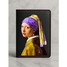 Nurdic Ruhsat Koruyucu Baskılı Kart Bölmeli Siyah Vinlex Deri Ruhsat Kabı Kılıfı Inci Küpeli