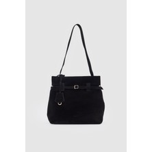 Oggo Suvea Siyah Süet Hakiki Deri Omuz Çantası