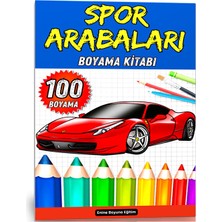 Enine Boyuna Eğitim Spor Arabaları Boyama Kitabı (Gri Tonlamalı Spiralli 100 Boyama)